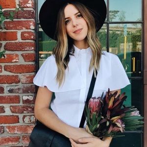 Amara White blouse button down cape flare sleeves